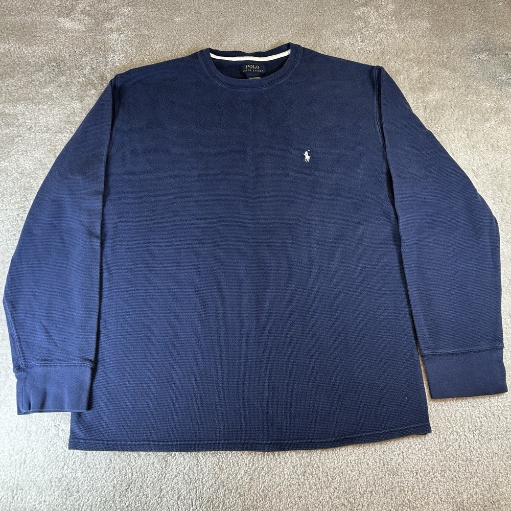 Polo Ralph‎ Lauren Men's 2XL Blue Long Sleeve Cotton Waffle Knit Thermal Shirt